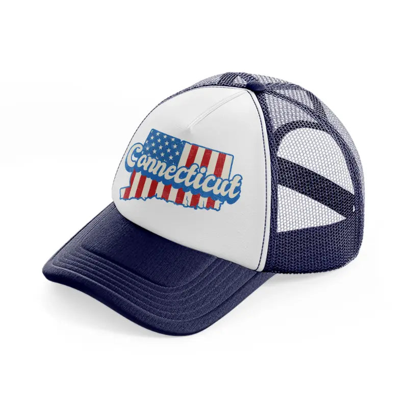 connecticut flag-navy-blue-and-white-trucker-hat
