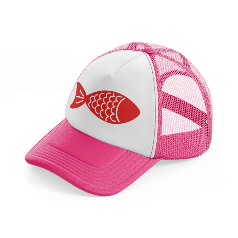 fish red neon pink trucker hat