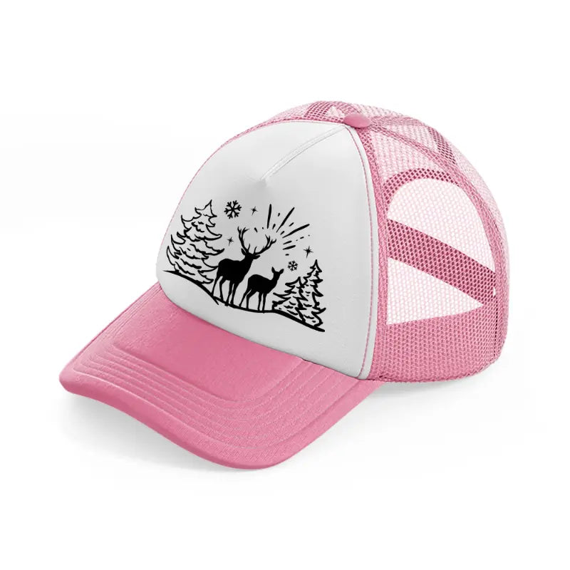 deers in the snow-pink-and-white-trucker-hat