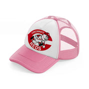 cincinnati reds red badge-pink-and-white-trucker-hat