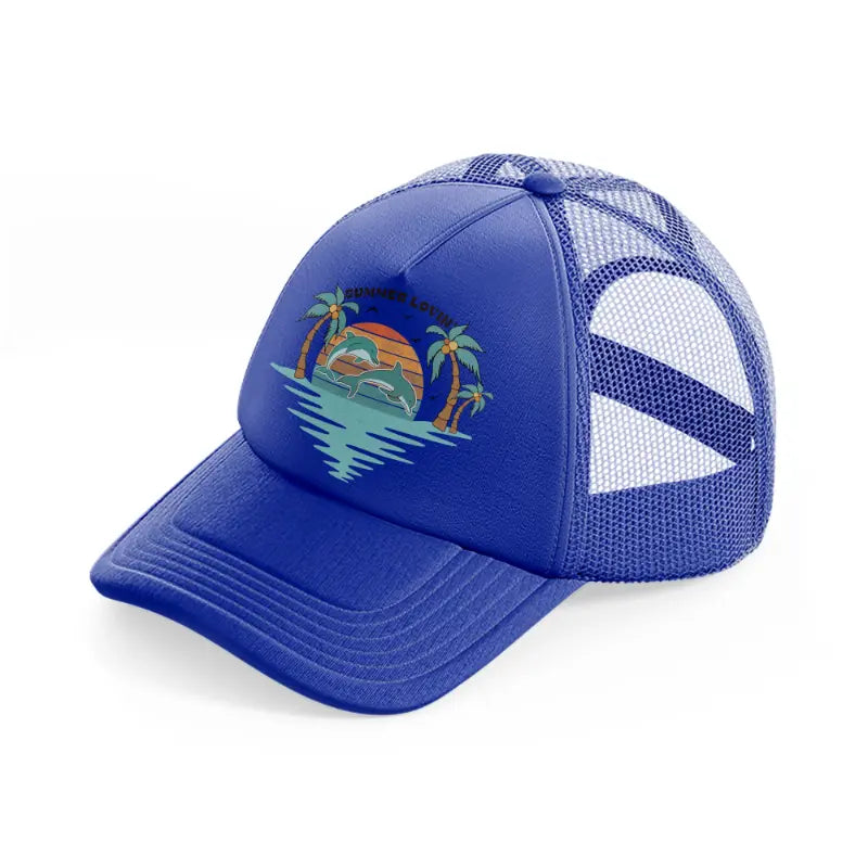 summer lovin dolphins-blue-trucker-hat
