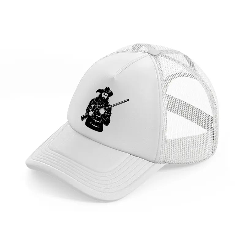 pirate with rifle white trucker hat