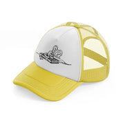 skull on book yellow trucker hat