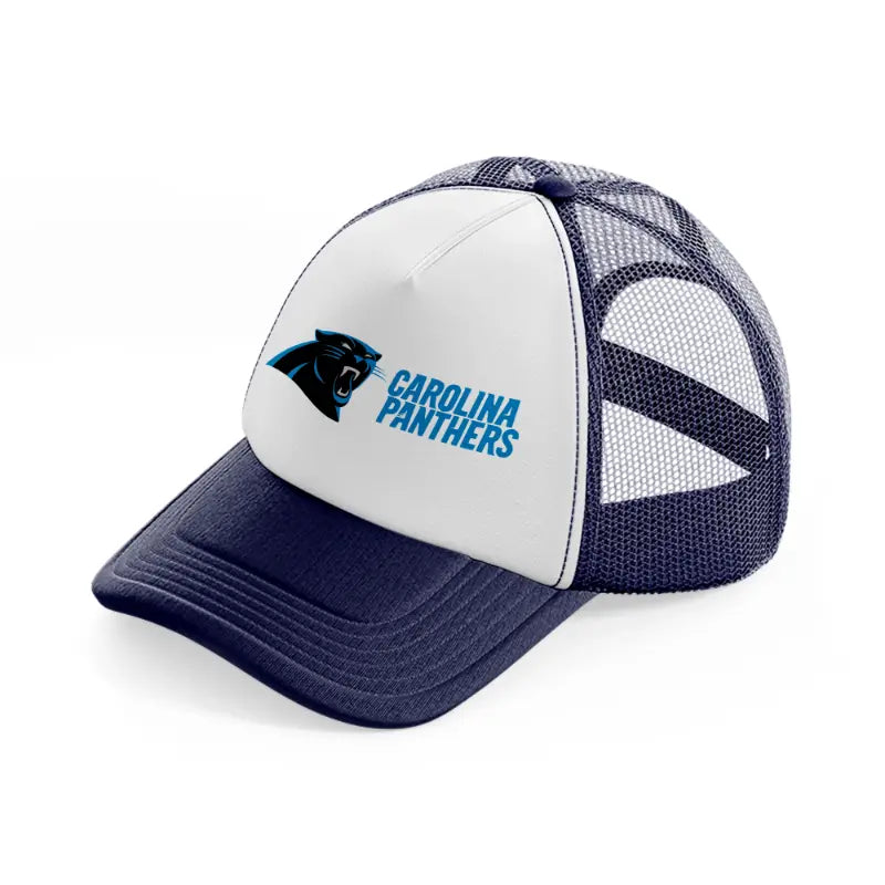 carolina panthers full logo-navy-blue-and-white-trucker-hat