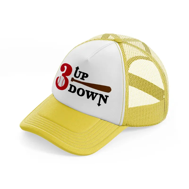 3 up down baseball-yellow-trucker-hat