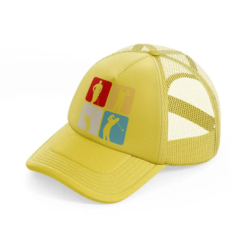 golf pose gold trucker hat