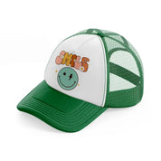 smile green and white trucker hat