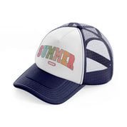 summer 2024 navy blue and white trucker hat