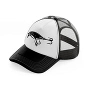 fish in a hook-black-and-white-trucker-hat