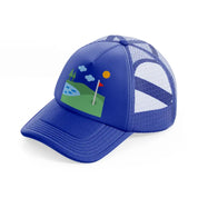 golf field river blue trucker hat