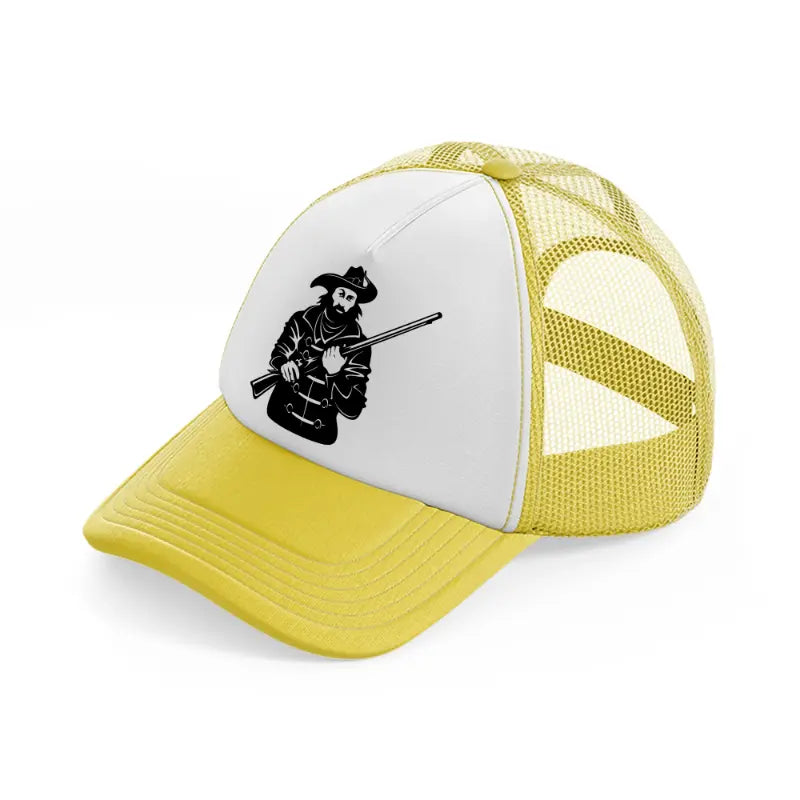 pirate with rifle yellow trucker hat