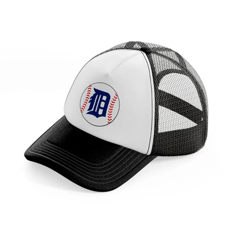 detroit tigers ball-black-and-white-trucker-hat