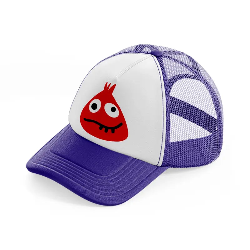 red monster-purple-trucker-hat