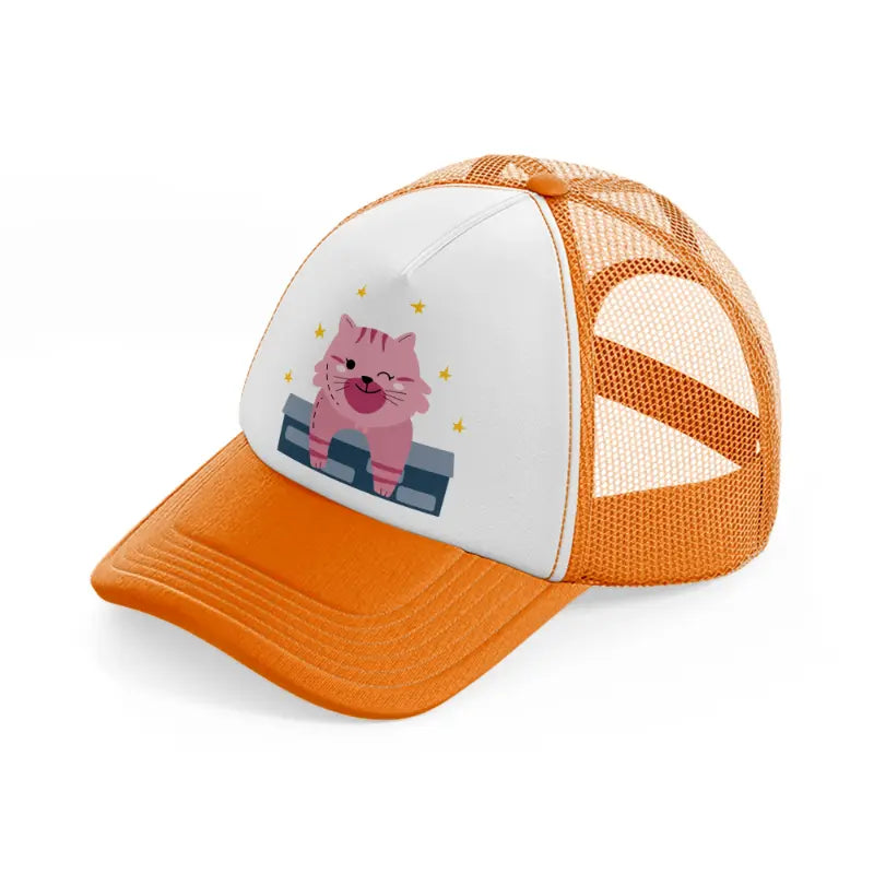 017 cat orange trucker hat