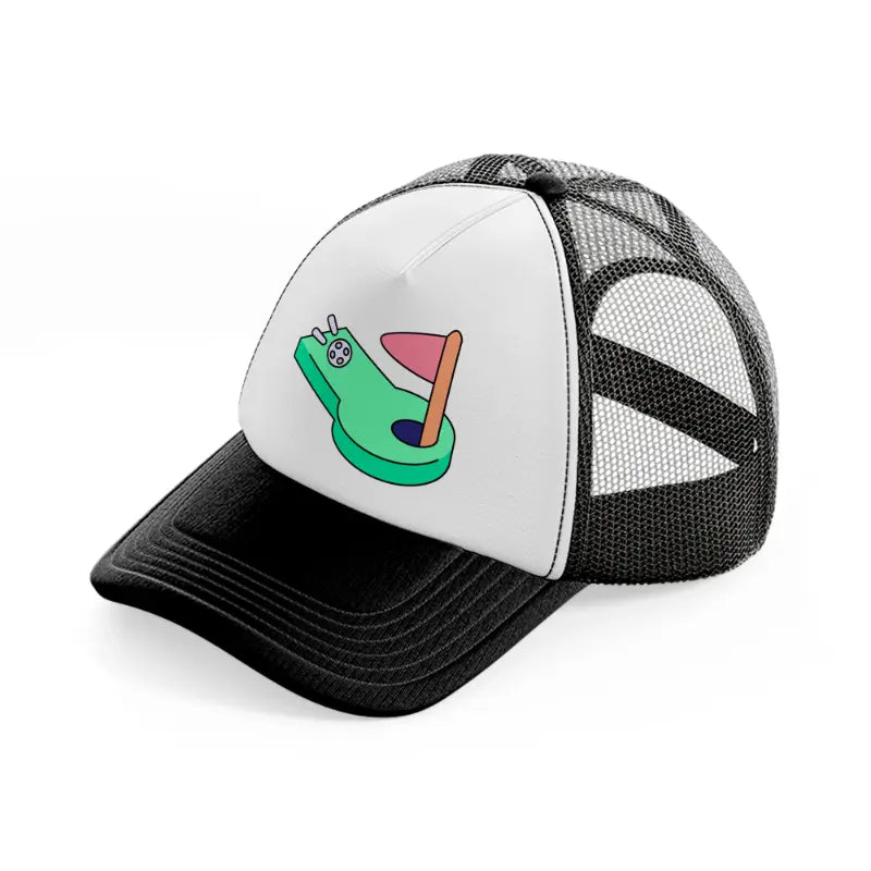 mini golf-black-and-white-trucker-hat