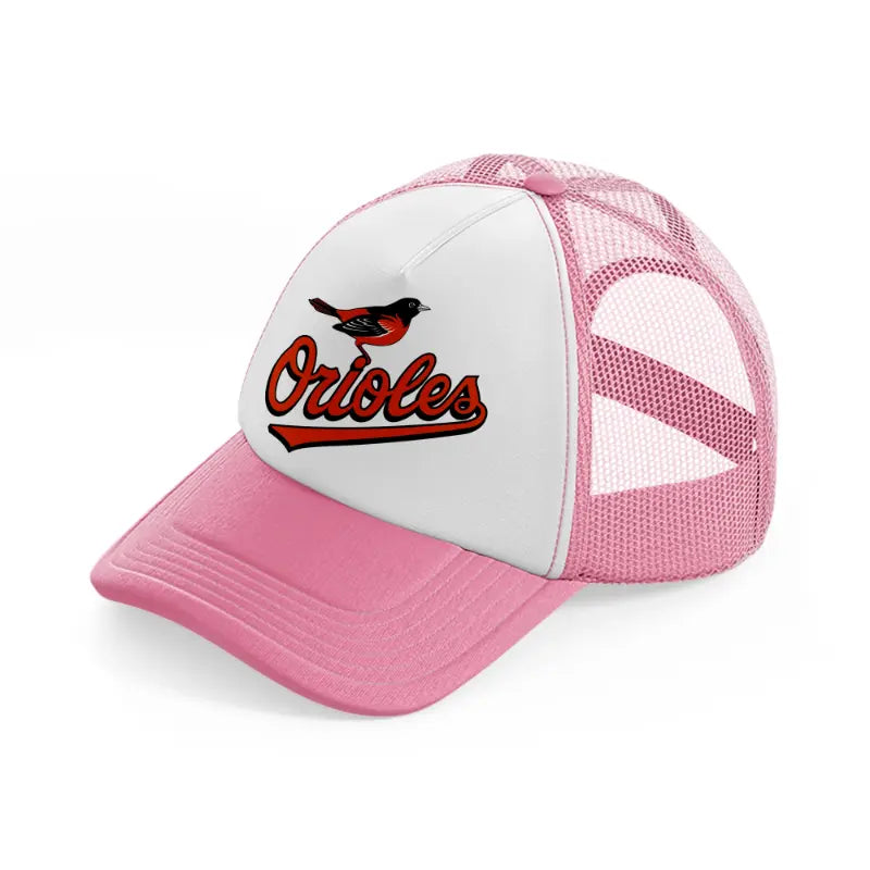 baltimore orioles supporter pink and white trucker hat