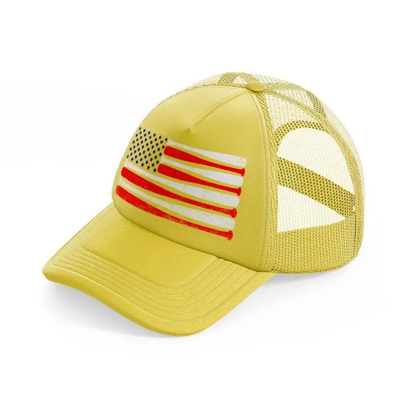 baseball american flag gold trucker hat