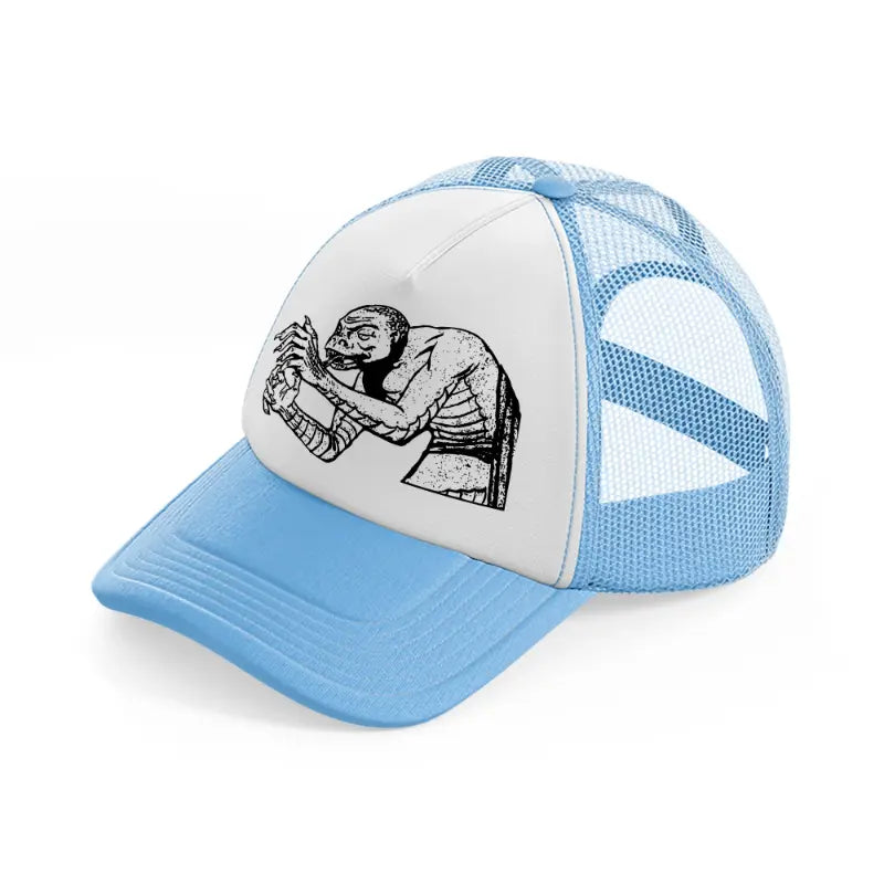 snake head monster sky blue trucker hat