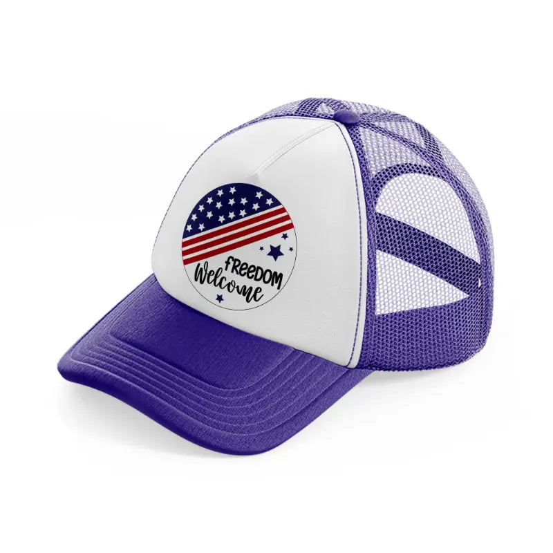 freedom  welcome-01-purple-trucker-hat