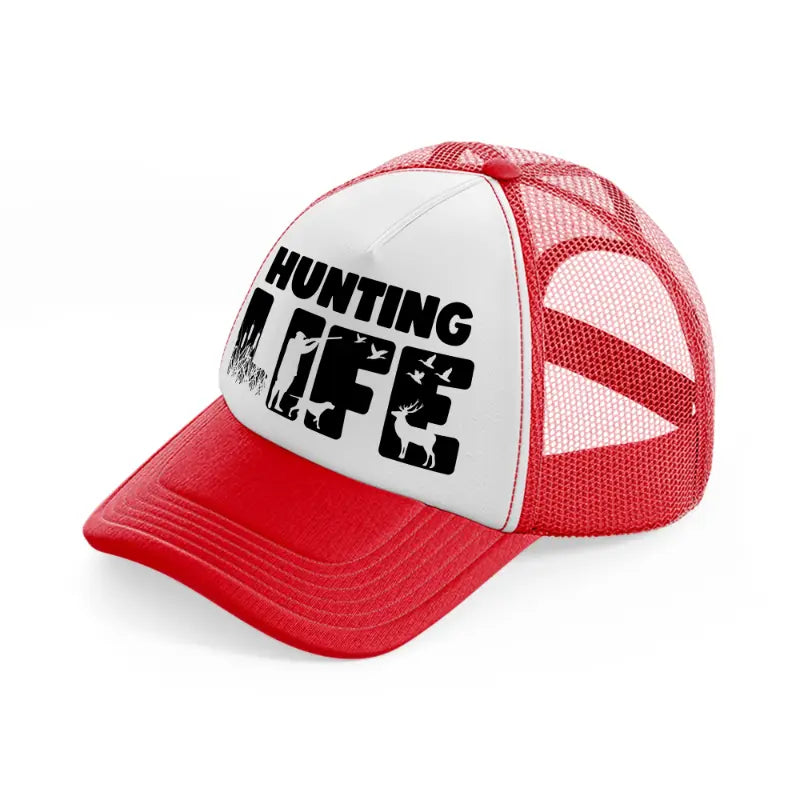 hunting life bold-red-and-white-trucker-hat