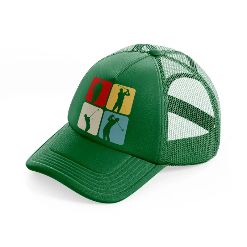 golf pose green trucker hat