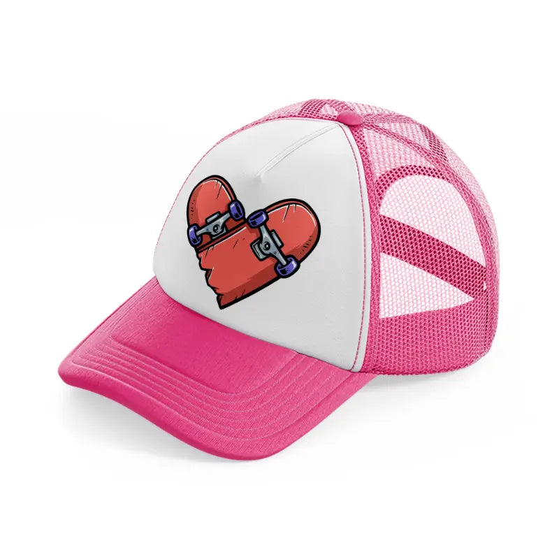 love skateboard-neon-pink-trucker-hat