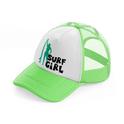 standing surf girl lime green trucker hat