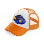 blue-tang-fish-orange-trucker-hat