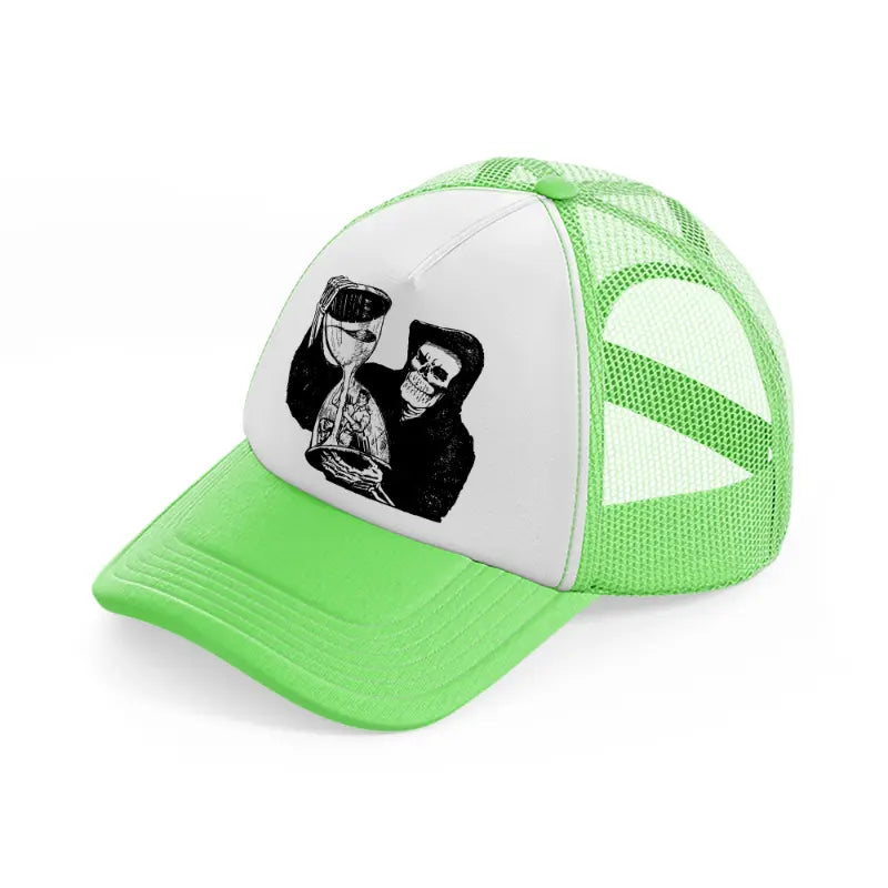 skull & hourglass-lime-green-trucker-hat