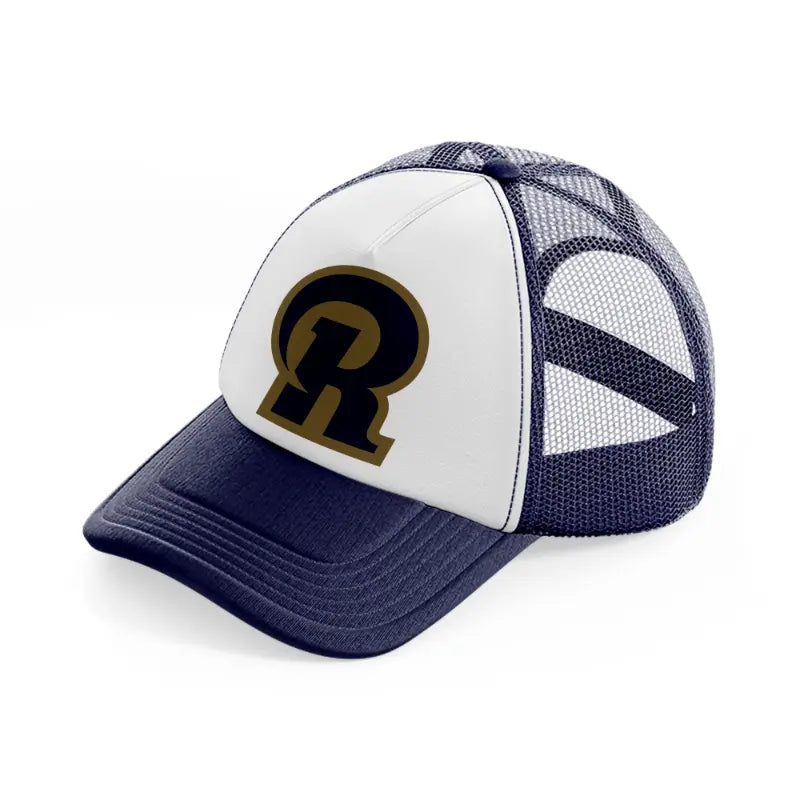 r from los angeles rams-navy-blue-and-white-trucker-hat