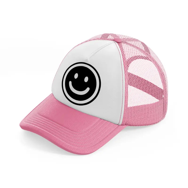 smiley face black & white-pink-and-white-trucker-hat