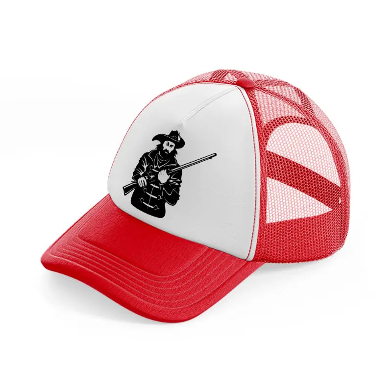 pirate with rifle red and white trucker hat