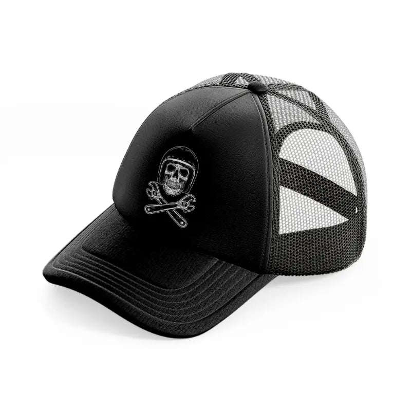 dark skull with helmet art-black-trucker-hat