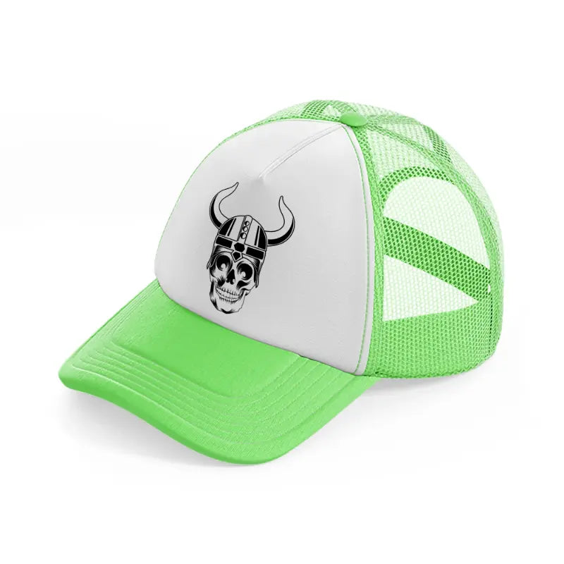 skull with helmet-lime-green-trucker-hat