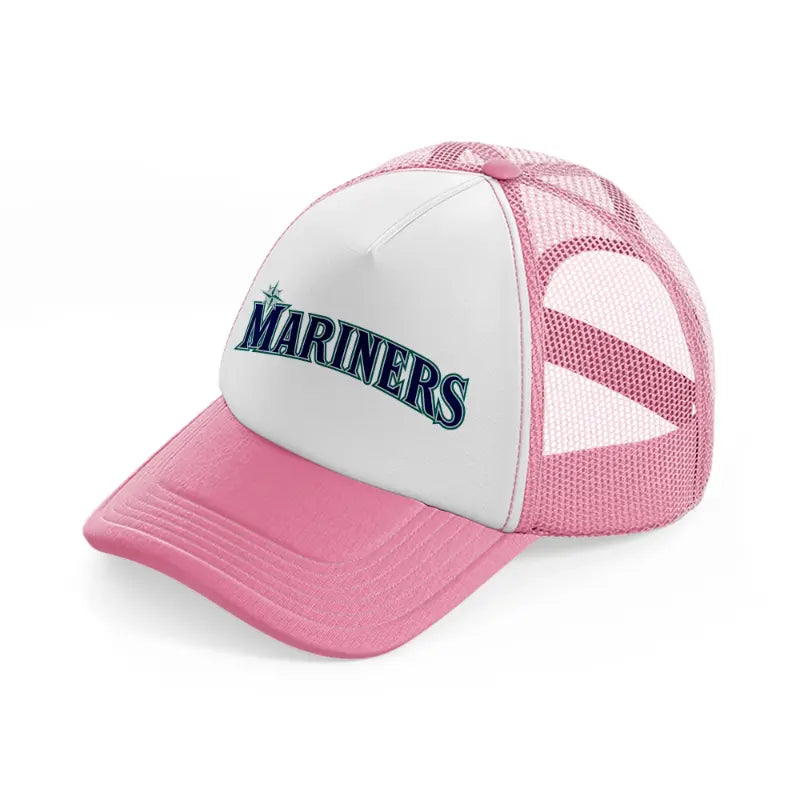 mariners emblem-pink-and-white-trucker-hat