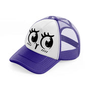 happy shy face purple trucker hat