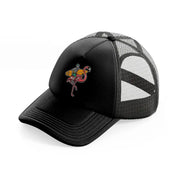 skeleton and flamingo get ready to surf-black-trucker-hat