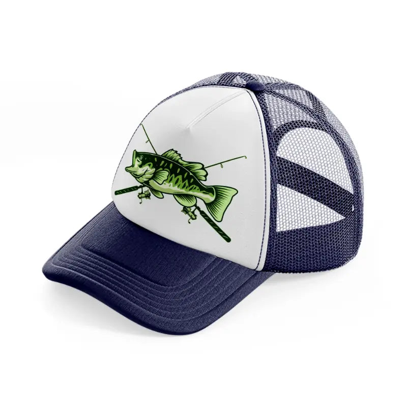 bass fishing design-navy-blue-and-white-trucker-hat