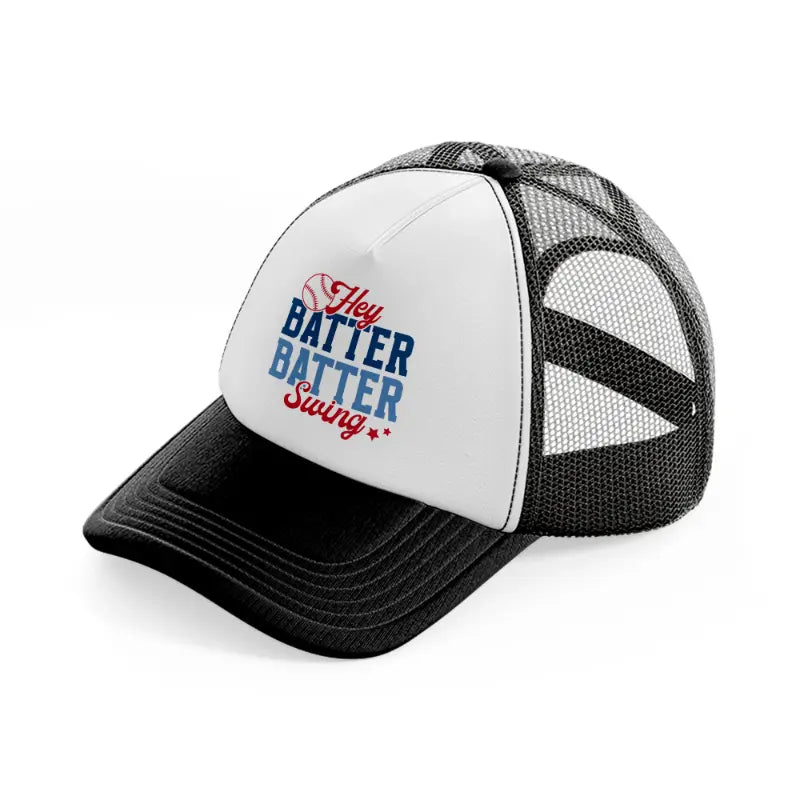 hey batter batter black and white trucker hat