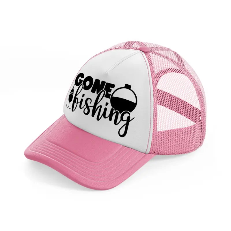 gone fishing transparent-pink-and-white-trucker-hat