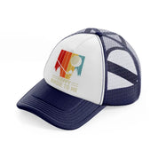 happy birdie to me multicolor-navy-blue-and-white-trucker-hat
