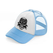 bandana skull head-sky-blue-trucker-hat