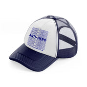 anti hero-it's me, hi, i'm the problem it's me-navy-blue-and-white-trucker-hat