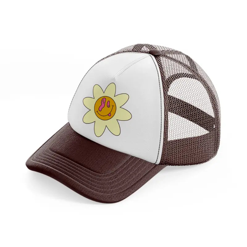 weird flower smiley-brown-trucker-hat