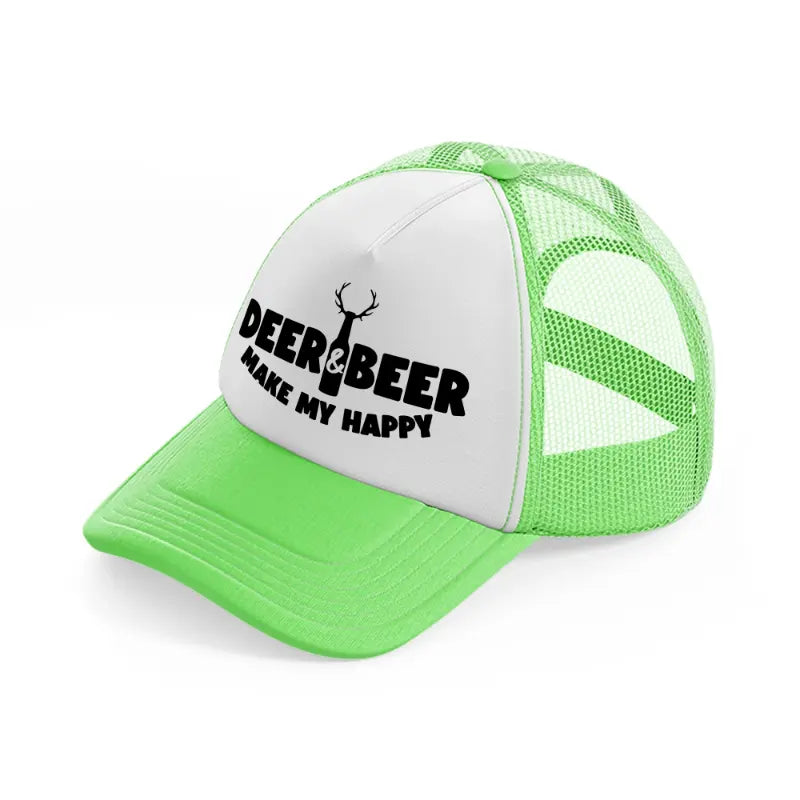 deer & beer make my happy-lime-green-trucker-hat