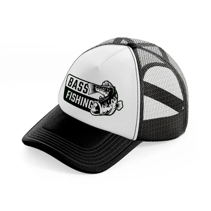 bass fishing-black-and-white-trucker-hat