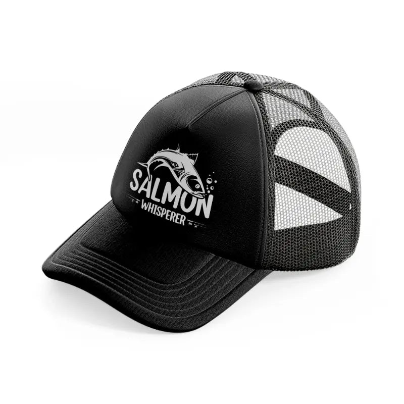 salmon whisper black trucker hat