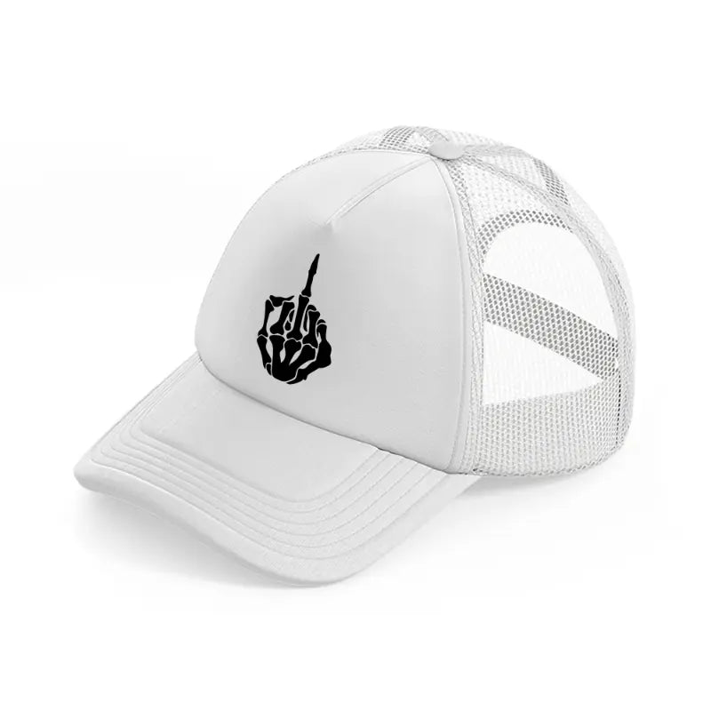 skeleton middle finger white trucker hat