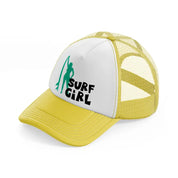 standing surf girl yellow trucker hat