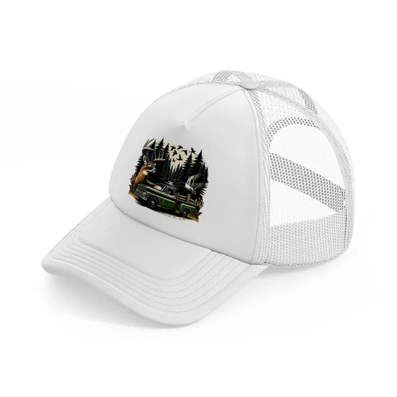 deer car wild white trucker hat